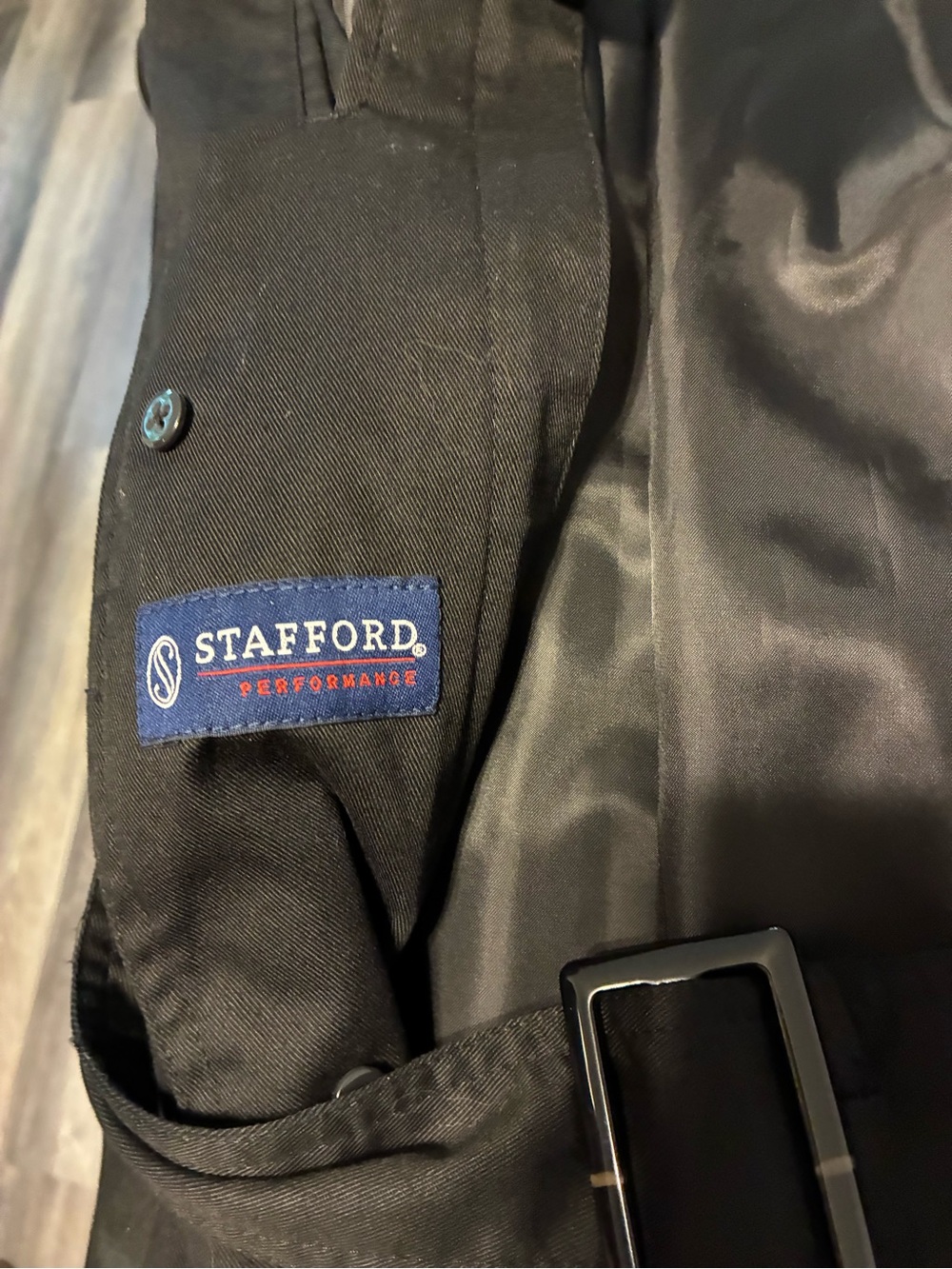 Stafford Black Men's Trench Coat with Waist Belt - Picture 4 of 5